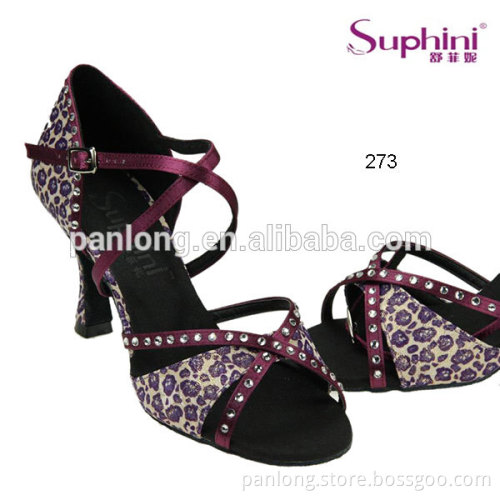 Suphini Purple Leopard Flare Heel Latin Dance Shoes